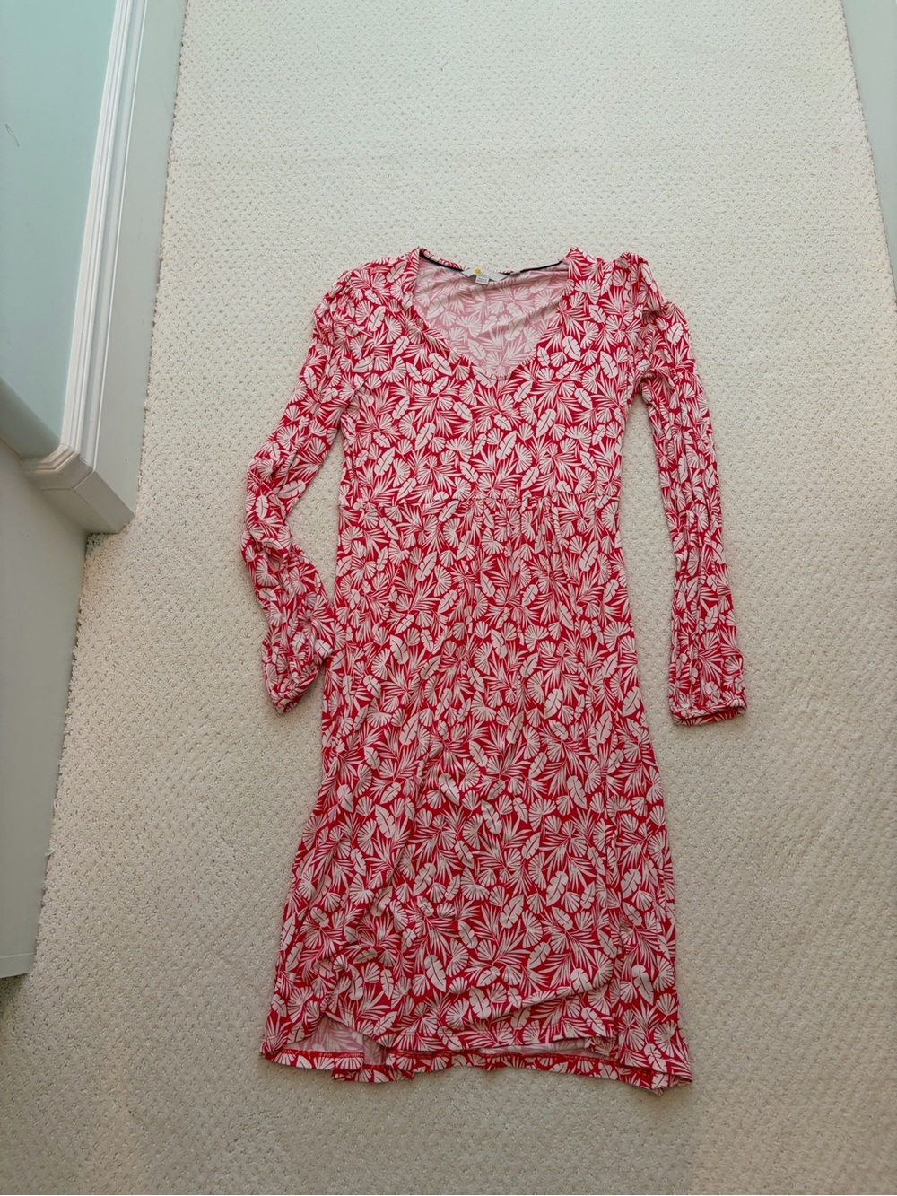 Boden Hattie Red and White Floral Palm Leaf Jersey Dress Women’s 6 Long